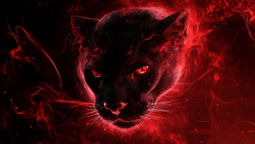Glowing Red Panther in Fiery Ethereal Aura