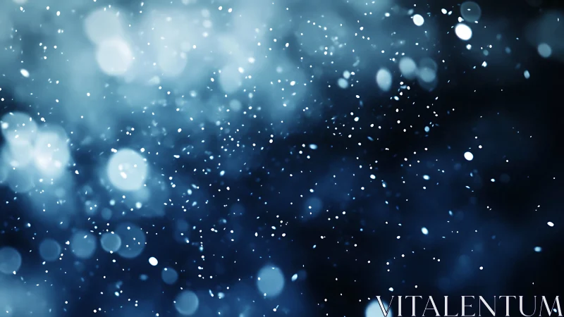 Soft blue snowflakes drift through a dreamy winter night