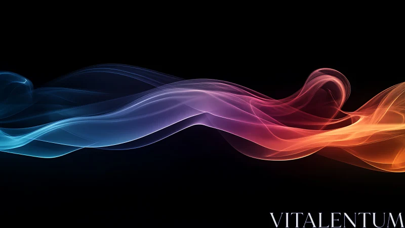 Chromatic light waves form translucent flowing ribbon across void