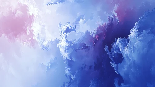 Dreamy Abstract Cloudscape in Soft Pastel and Deep Blue Tones.
