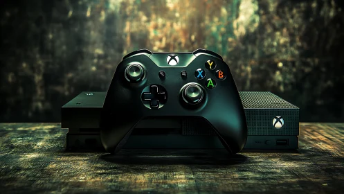 Xbox Controller Centered Against Cinematic Gaming Environment.