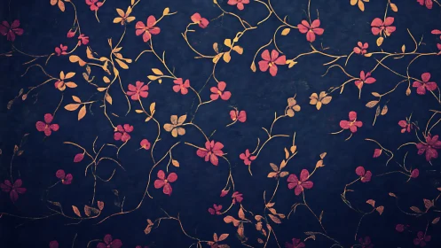 Botanical Ornamental Pattern: Floral Motifs Against Deep Navy Ground.