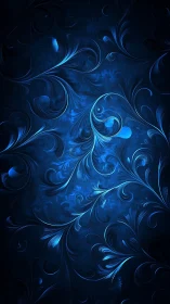 Midnight blue scrollwork swirls softly through digital depths