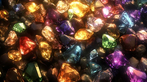 Gemstones ignite a prismatic storm across midnight stone