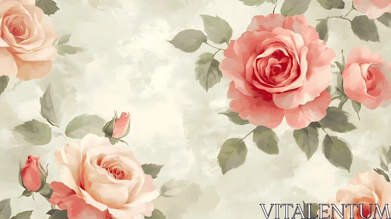 Pink Roses in Soft Watercolor: Romantic Floral Design