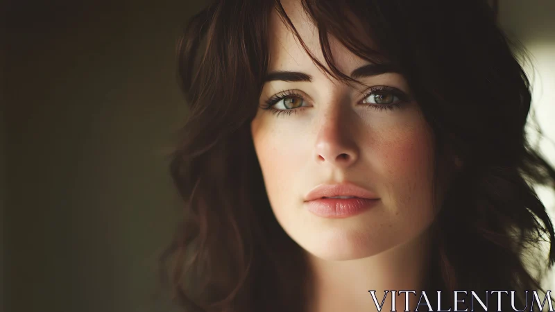 Shallow-depth portrait of brunette woman in soft window light