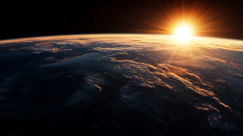 Solar dawn ignites Earth’s rim in radiant orbital hush.