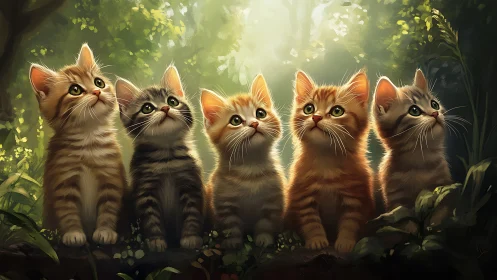 Five Curious Kittens Discover Wonder in an Enchanted Forest.