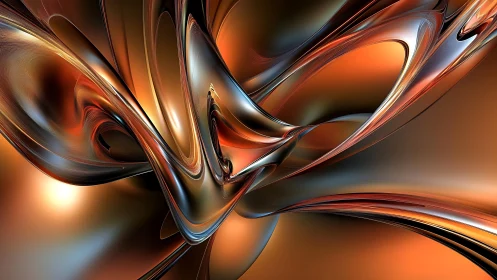 Swirling metallic ribbons glow in warm copper and silver light