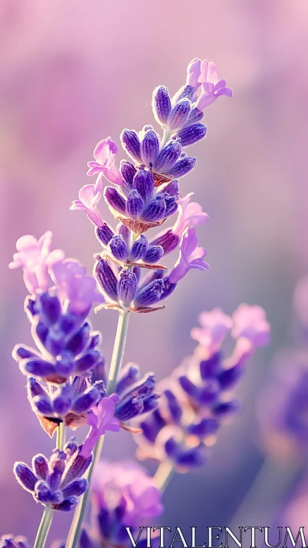 Purple Lavender Blooms Glowing in Soft Morning Light.
