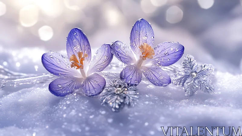 Winter's Purple Treasures: Frost-Kissed Crocuses in Crystalline Snow