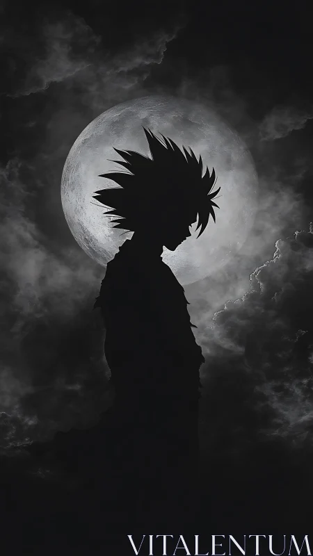 Lunar backlit spiky silhouette in high contrast chiaroscuro.