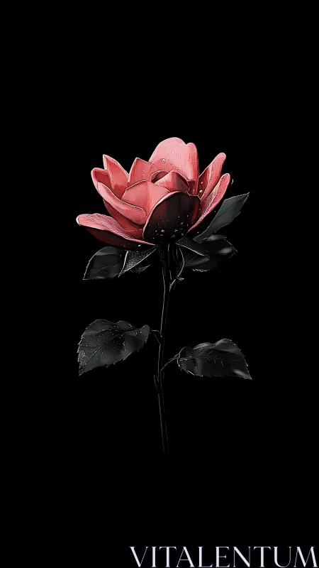 Rose with Crimson Petals on Black Background