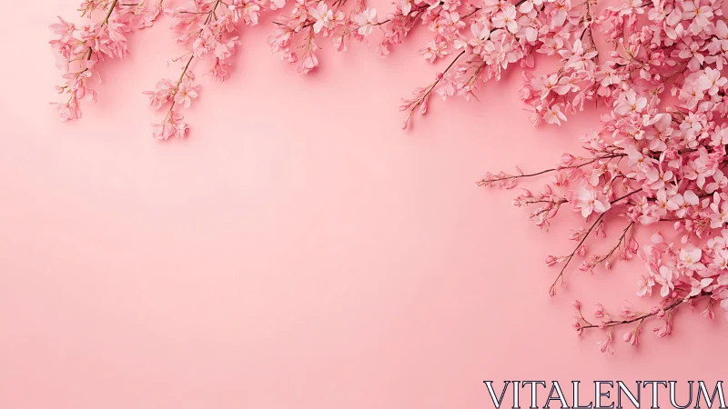 Monochromatic Floral Cascade: Pink Cherry Blossoms on Pastel Ground.