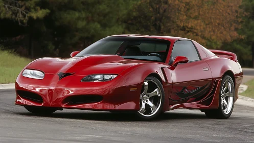 Aerodynamic red sports coupe with custom aero bodywork profile.
