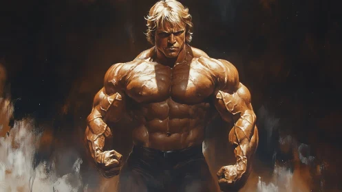 Bronze-lit muscular figure rendered in dramatic brushwork.