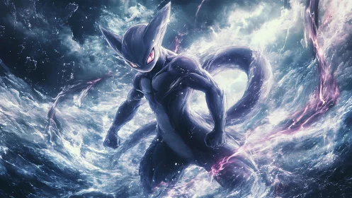 Storm-charged creature emerges from swirling cosmic ocean