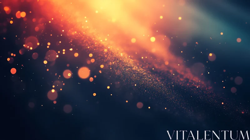 Warm glowing light particles on dark abstract background.