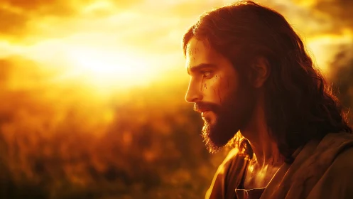 Contemplative bearded man in sunset light radiates quiet hope