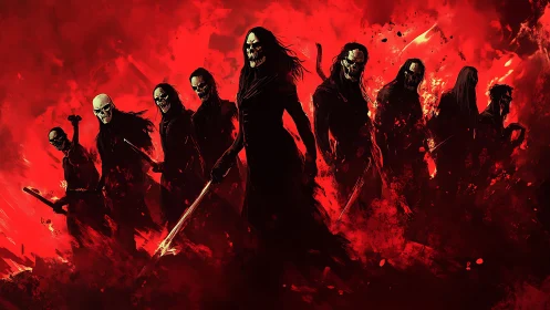 Grim warrior circle stepping from swirling crimson shadows.