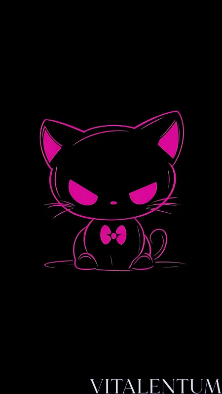 Neon magenta chibi cat silhouette on pure black background