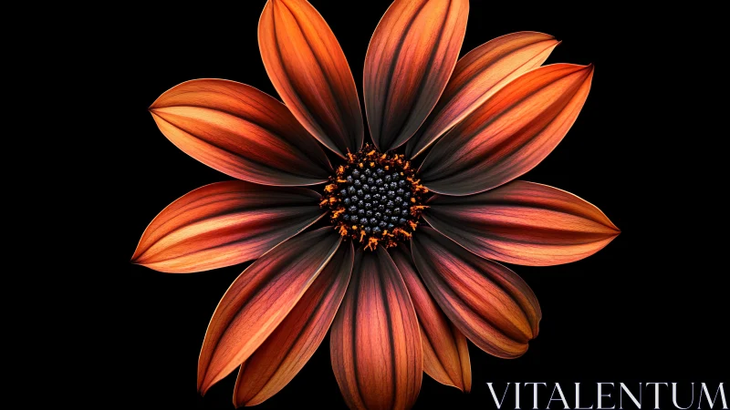 Orange Cosmos Flower Against Black Background.