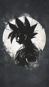 Brooding spiky warrior in lunar ink silhouette storm.