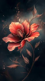 Luminous red blossom rendered as ethereal digital painting