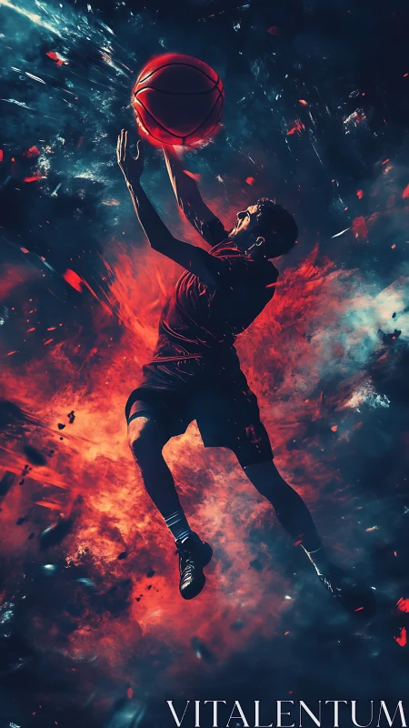 Fiery basketball leap captures a powerful, soaring moment