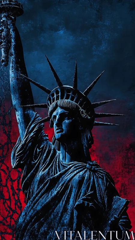 Textured Statue of Liberty silhouette with high-contrast duotone lighting