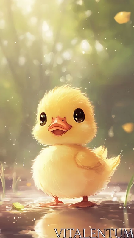 Luminous Digital Duckling in Soft Focus Bokeh Background Setting
