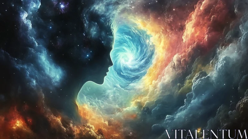 Nebula thoughts carve a cosmic doorway through swirling light