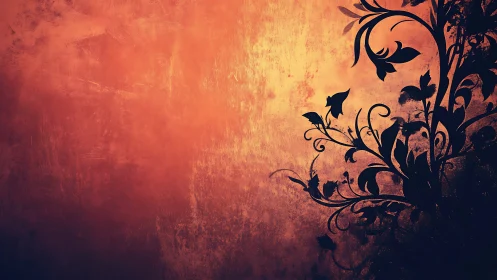 Warm sunset backdrop with graceful floral silhouettes.