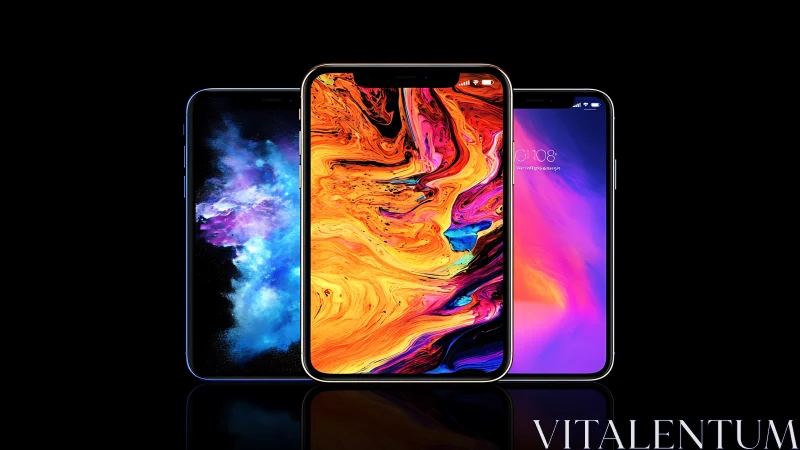 Bold colorful smartphones glowing against a sleek black backdrop.