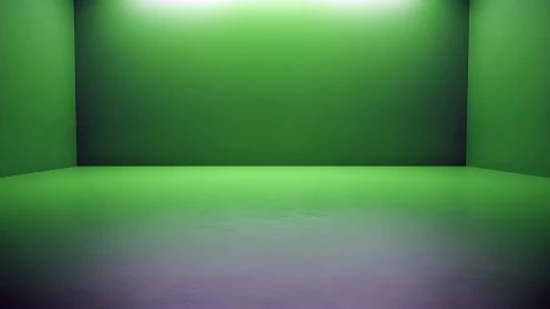 Uniform chroma-key green studio volume with diffuse floor reflections