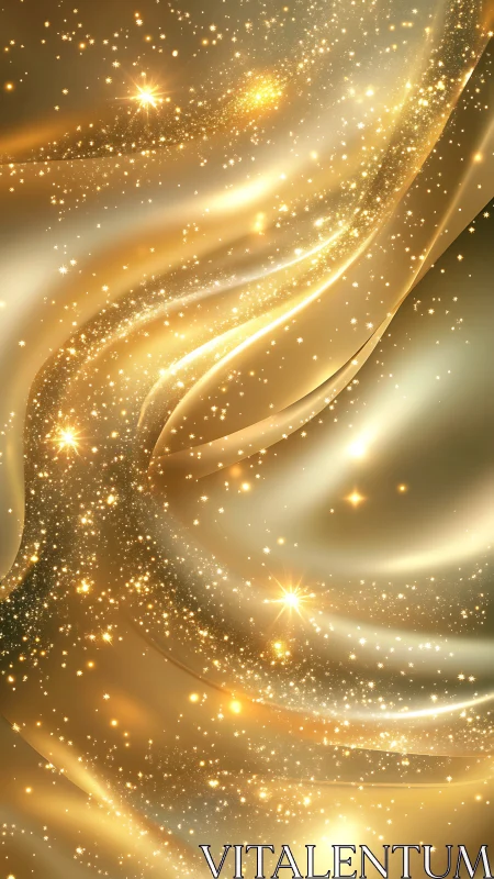 Golden starlit waves flow in a luminous abstract background