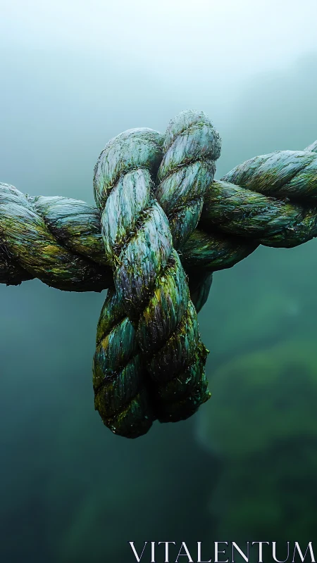 Weathered sea-knot hovering in misty green silence.