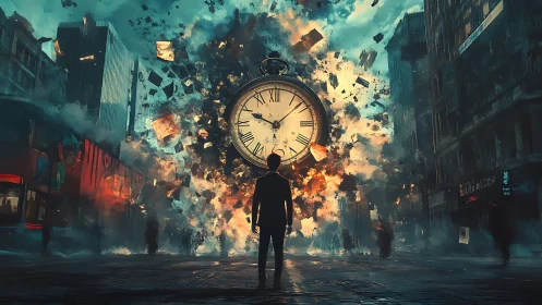 Time-shattered city street invites one soul into the storm