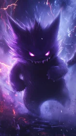 Electric purple spirit strides through stormy glowing night