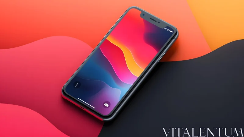 Modern smartphone on abstract colorful background, digital art style.