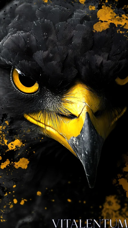 Digital painting close-up of hawk portrait with splatter accents.
