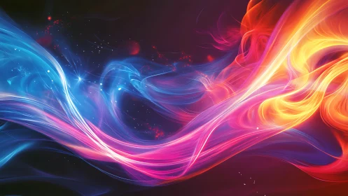 Vibrant neon light streams twist across deep cosmic void