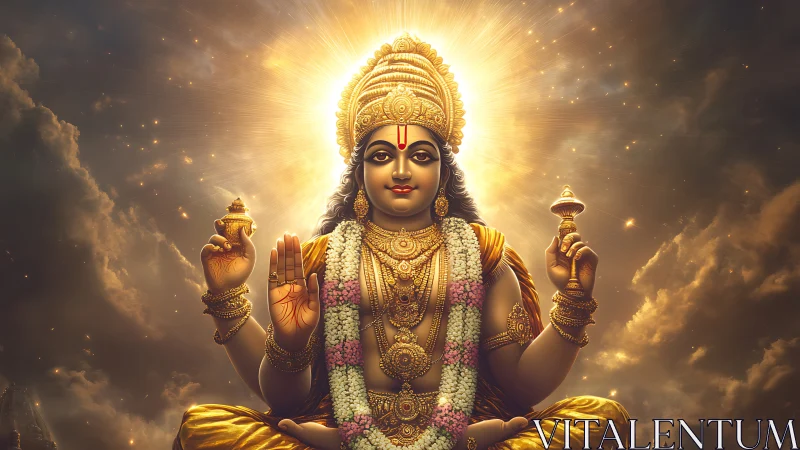 Golden Hindu deity portrait with radiant celestial halo.