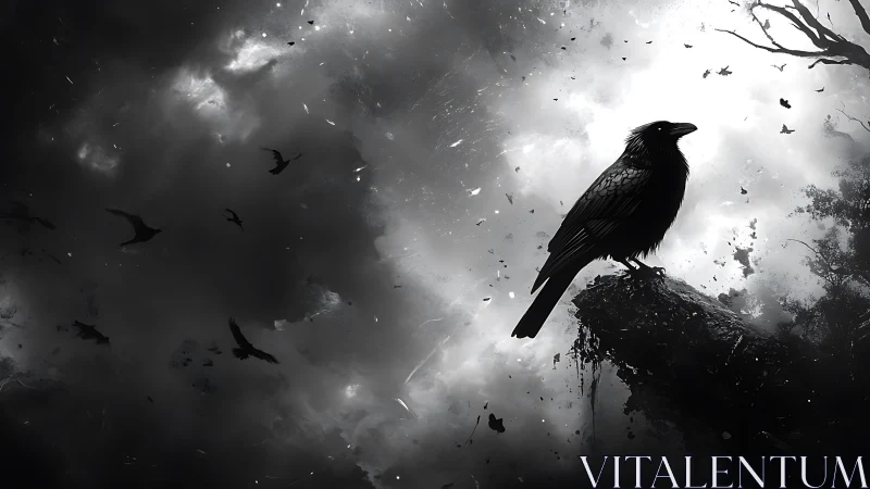Solitary Raven Stands Guard Over a Stormy Realm