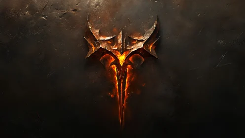 Molten demonic sigil carved into scorched metallic substrate.