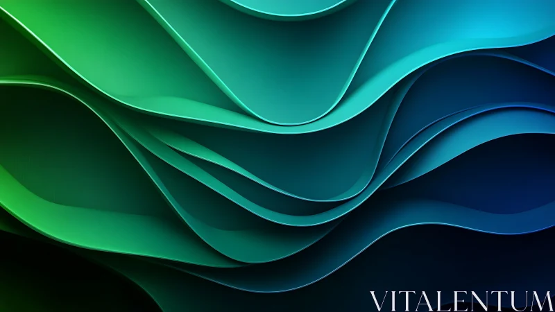 Gentle layered waves glow in soothing green and blue light