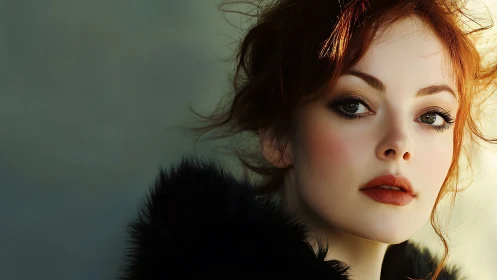 Copper-haired woman in soft golden rim light portraiture.