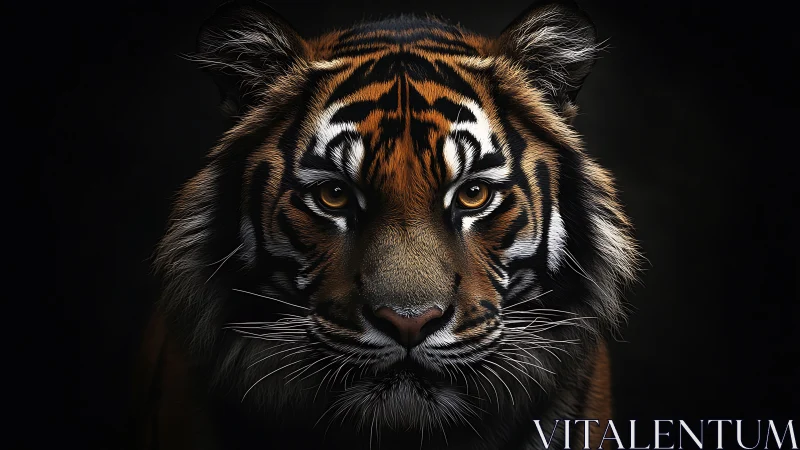 Midnight monarch tiger staring down the hush of darkness.