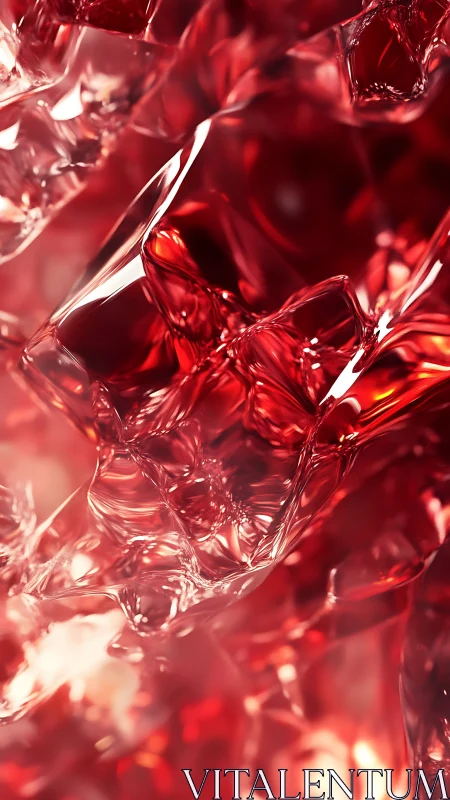 Translucent crimson crystal macro renders refracted light