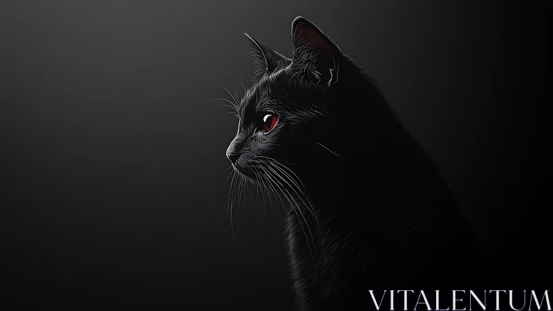 Black Cat with Red Eyes Against Dark Background.